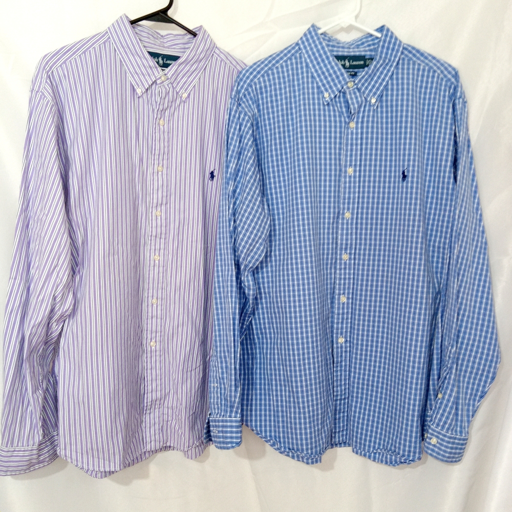 Ralph Lauren (Lot of 2) Mens Classic Fit Plaid Long Sleeve Button Shirt 18 36/37